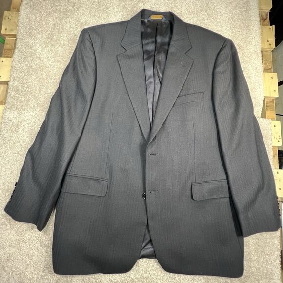 BROOKS BROTHERS 346 Stretch Mens Wool (97%) Dress Suit Black 2PC Pinstriped 44R